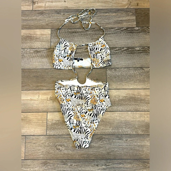 NWT Women One-piece Swimsuit Bodysuit Bikini Monokini Open Back Leopard Print - Picture 2 of 7